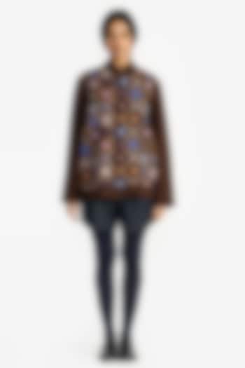 Brown Felt Wool Applique Embroidered Jacket by Payal Pratap at Pernia's Pop Up Shop