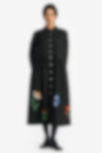 Black Handloom Wool Applique Embroidered Midi Cocktail Dress by Payal Pratap at Pernia's Pop Up Shop