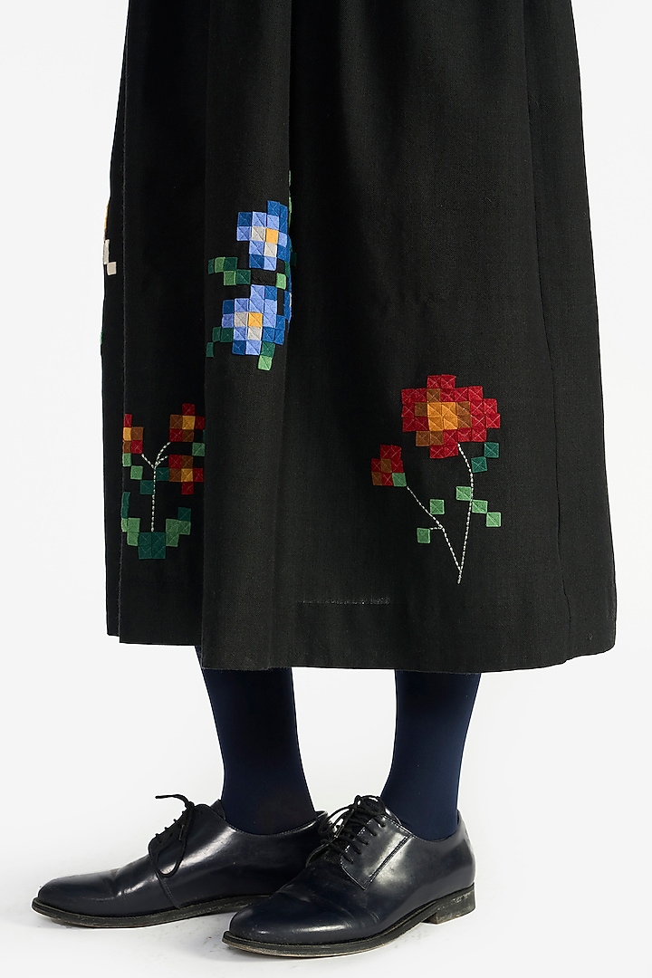 Black Handloom Wool Applique Embroidered Midi Cocktail Dress by Payal Pratap at Pernia's Pop Up Shop