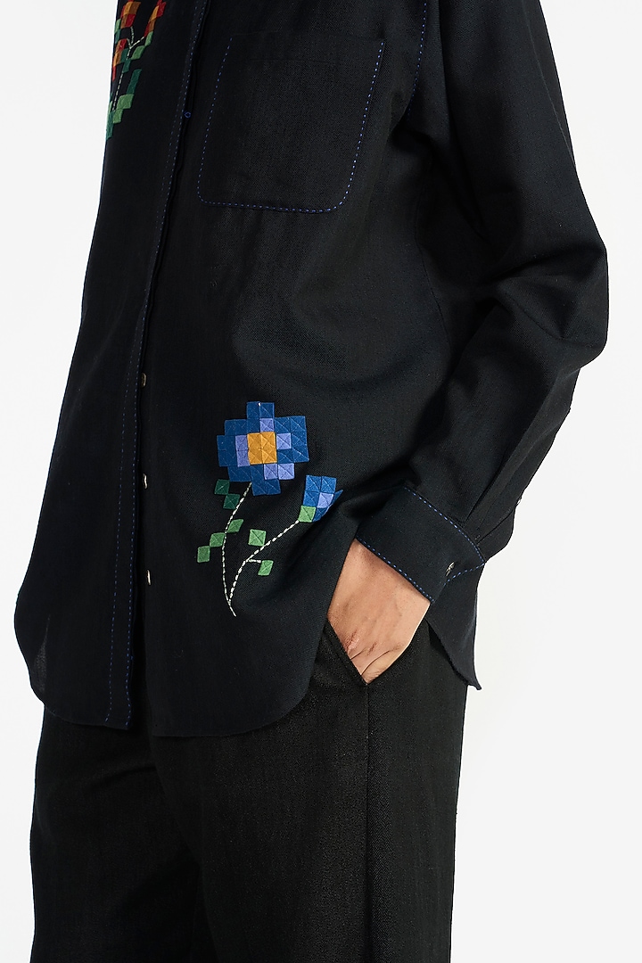 Navy Blue Handloom Wool Shirt by Payal Pratap at Pernia's Pop Up Shop