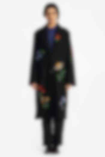 Black Felt Wool Applique Embroidered Jacket by Payal Pratap at Pernia's Pop Up Shop