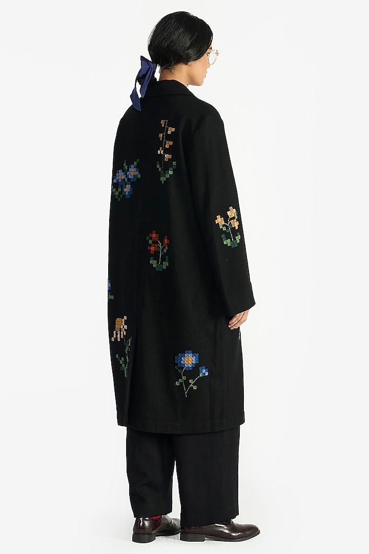 Black Felt Wool Applique Embroidered Jacket by Payal Pratap at Pernia's Pop Up Shop