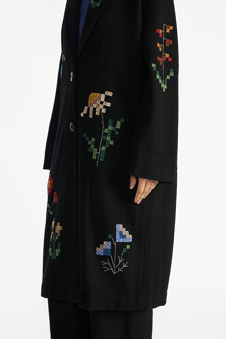 Black Felt Wool Applique Embroidered Jacket by Payal Pratap at Pernia's Pop Up Shop