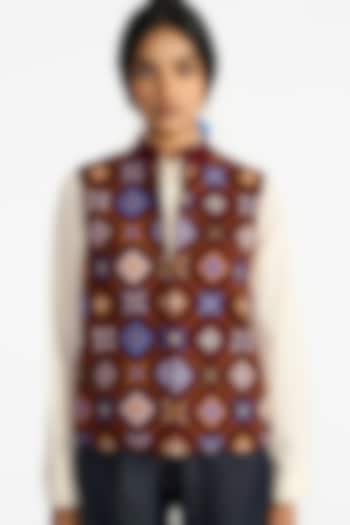 Wine Felt Wool Applique Embroidered Gilet by Payal Pratap at Pernia's Pop Up Shop