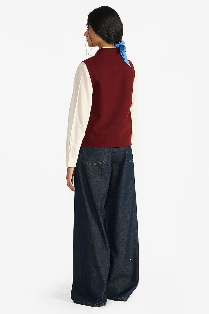 Wine Felt Wool Applique Embroidered Gilet by Payal Pratap at Pernia's Pop Up Shop
