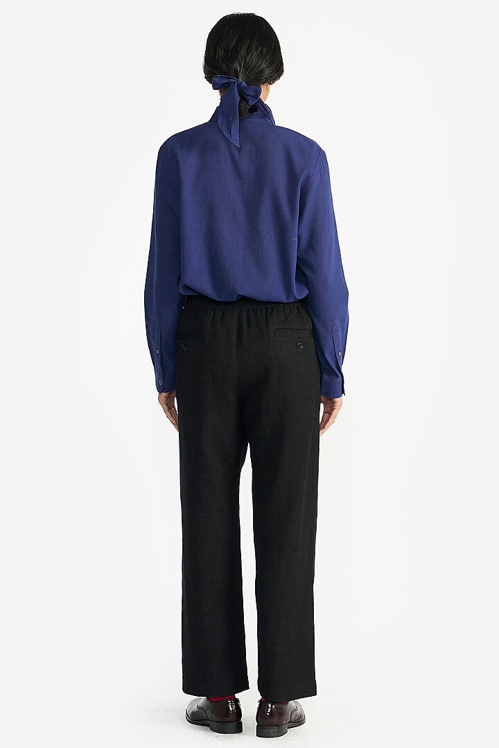 Black Handloom Linen Elasticated Pants by Payal Pratap at Pernia's Pop Up Shop