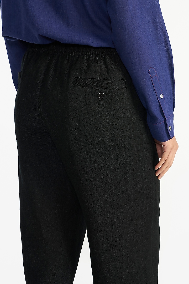 Black Handloom Linen Elasticated Pants by Payal Pratap at Pernia's Pop Up Shop