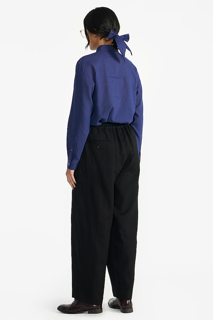 Black Handloom Linen & Wool Pants by Payal Pratap at Pernia's Pop Up Shop