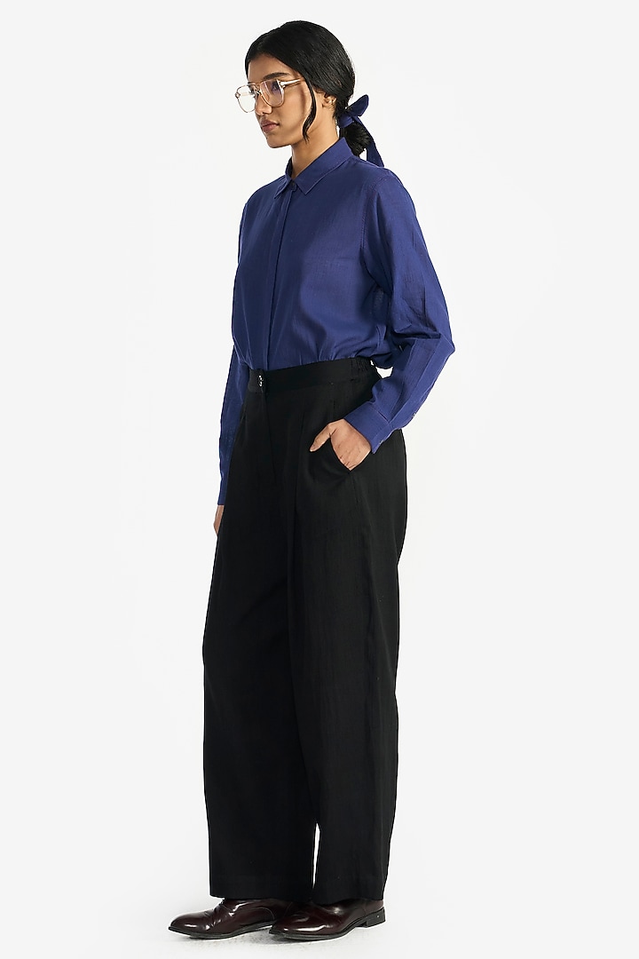 Black Handloom Linen & Wool Pants by Payal Pratap at Pernia's Pop Up Shop