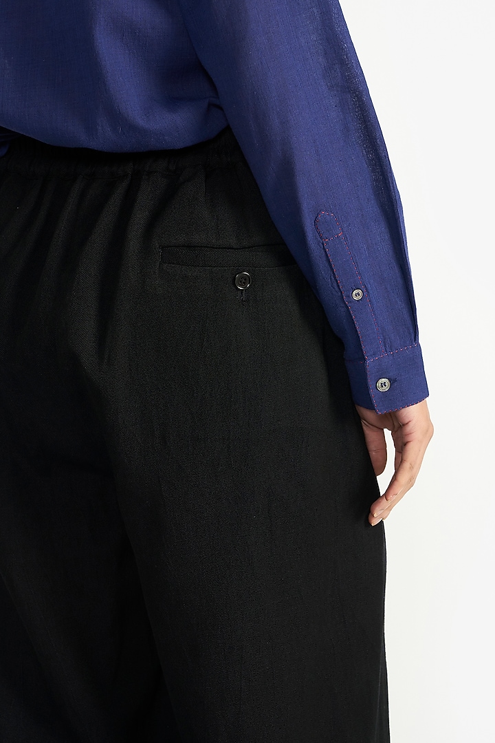 Black Handloom Linen & Wool Pants by Payal Pratap at Pernia's Pop Up Shop