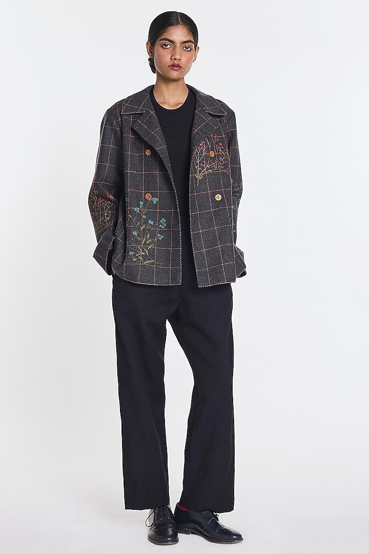 Grey Wool Checkered Jacket by Payal Pratap at Pernia's Pop Up Shop