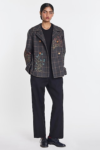 Grey Wool Checkered Jacket by Payal Pratap