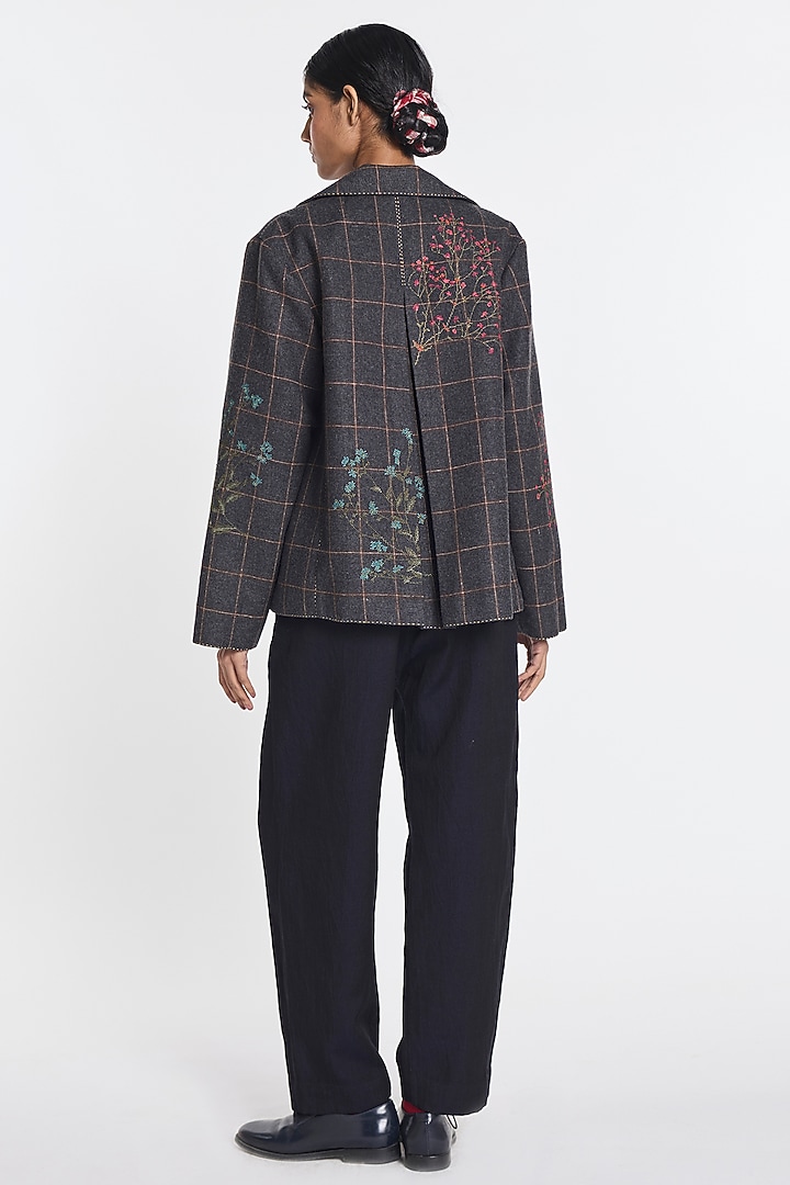 Grey Wool Checkered Jacket by Payal Pratap at Pernia's Pop Up Shop