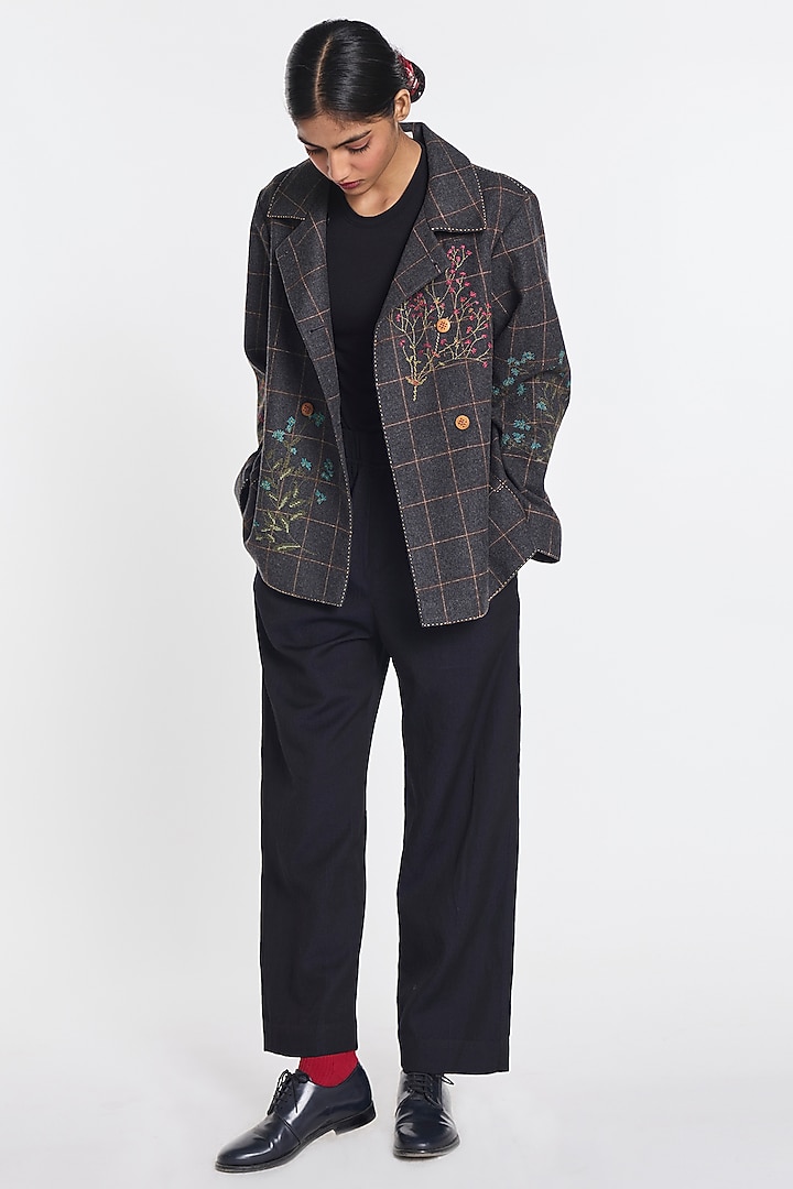 Grey Wool Checkered Jacket by Payal Pratap at Pernia's Pop Up Shop