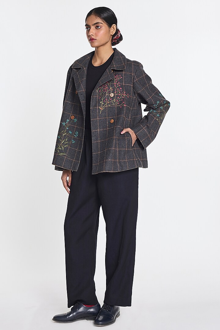 Grey Wool Checkered Jacket by Payal Pratap at Pernia's Pop Up Shop