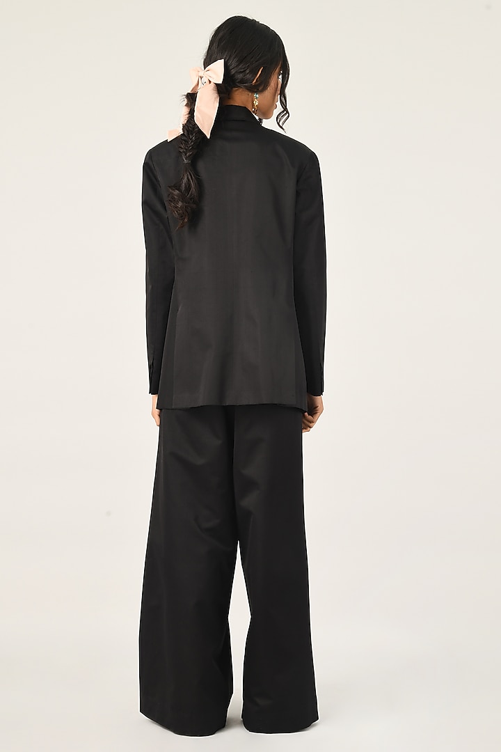 Black Duchess Satin Double-Breasted Jacket by Payal Pratap at Pernia's Pop Up Shop