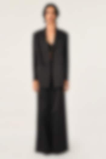 Black Duchess Satin Wide-Leg Trousers by Payal Pratap at Pernia's Pop Up Shop