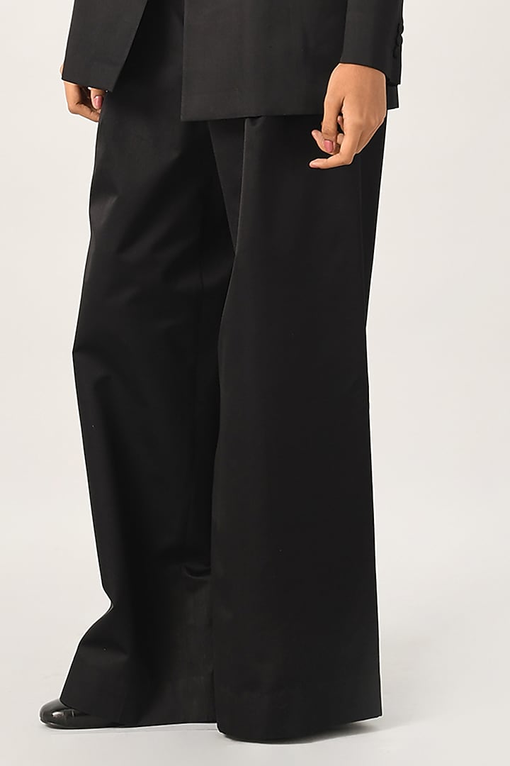 Black Duchess Satin Wide-Leg Trousers by Payal Pratap at Pernia's Pop Up Shop