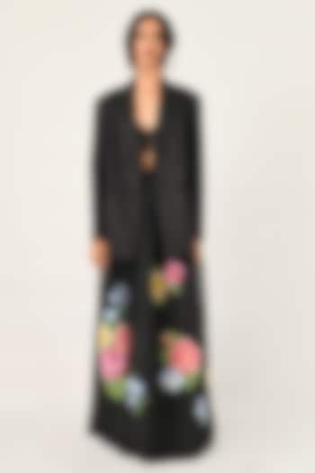 Black Silk Organza Digital Floral Embroidered Skirt by Payal Pratap at Pernia's Pop Up Shop