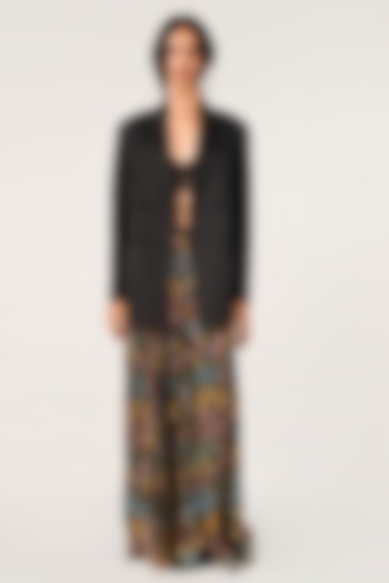 Black Cotton Silk Floral Embroidered Skirt by Payal Pratap at Pernia's Pop Up Shop