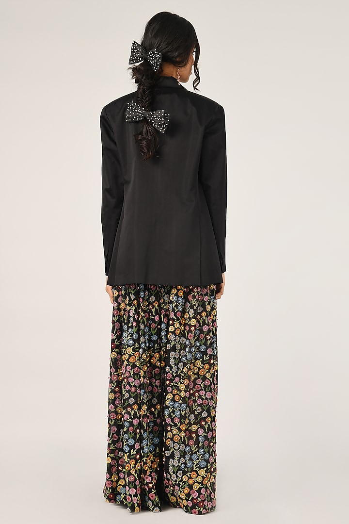 Black Cotton Silk Floral Embroidered Skirt by Payal Pratap at Pernia's Pop Up Shop