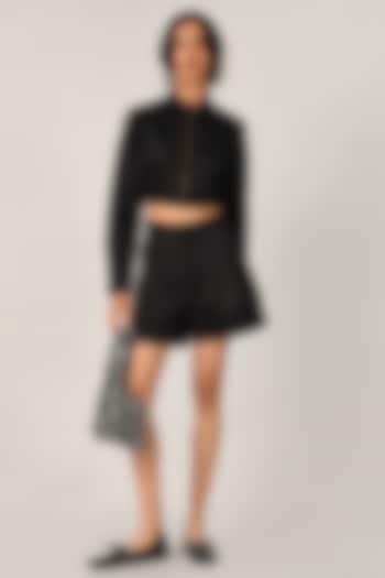 Black Duchess Satin Sleek Short Jacket by Payal Pratap at Pernia's Pop Up Shop
