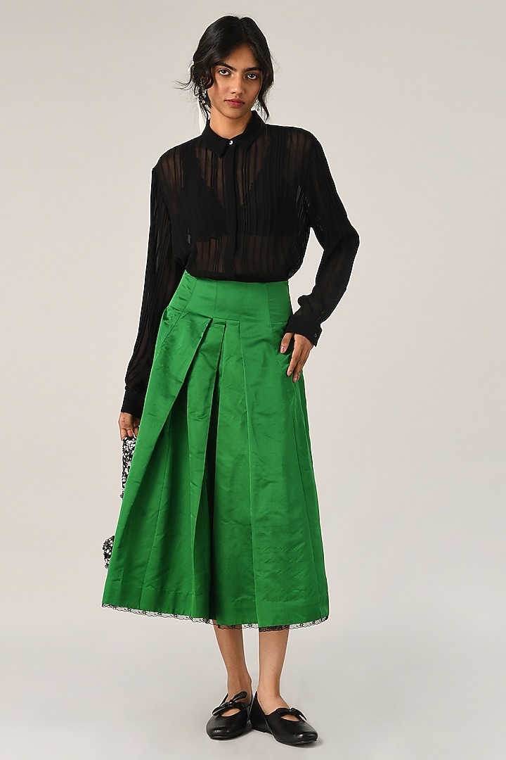 Black Viscose Georgette Pleated Shirt by Payal Pratap at Pernia's Pop Up Shop