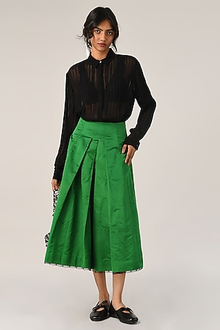 Black Viscose Georgette Pleated Shirt by Payal Pratap