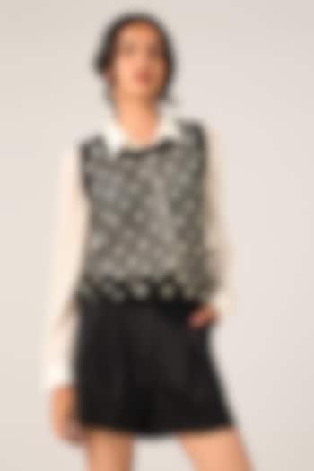 Black Organza Rib Check Vest by Payal Pratap at Pernia's Pop Up Shop