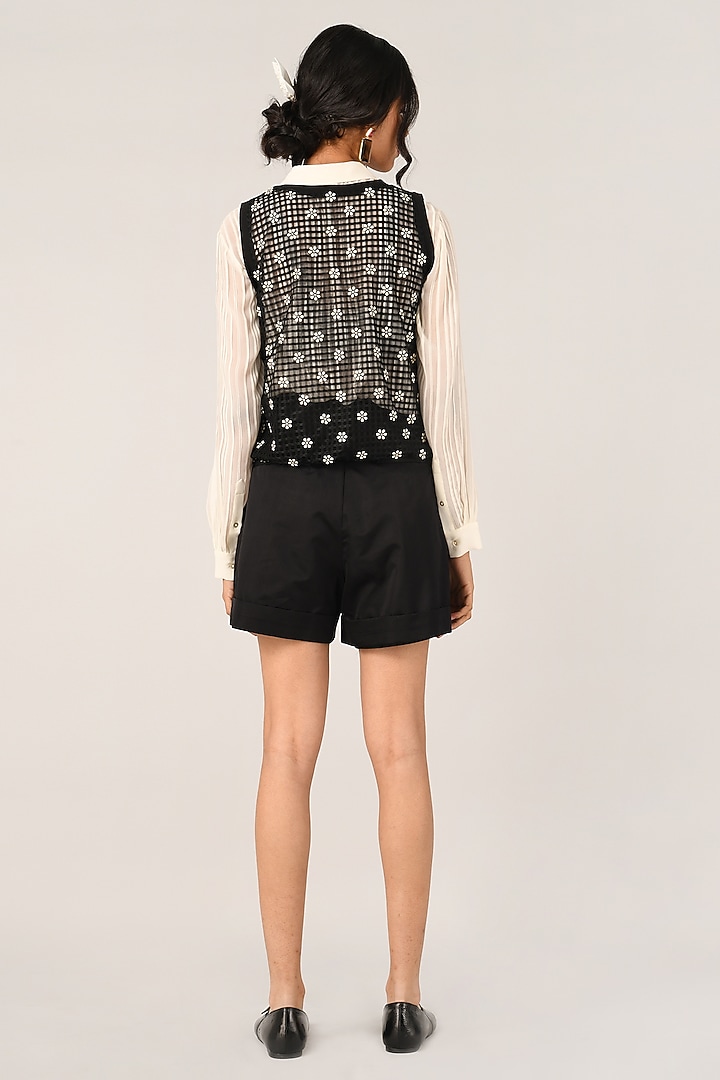 Black Organza Rib Check Vest by Payal Pratap at Pernia's Pop Up Shop