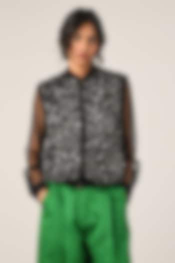 Black Poly Chiffon Embroidered Gilet by Payal Pratap at Pernia's Pop Up Shop