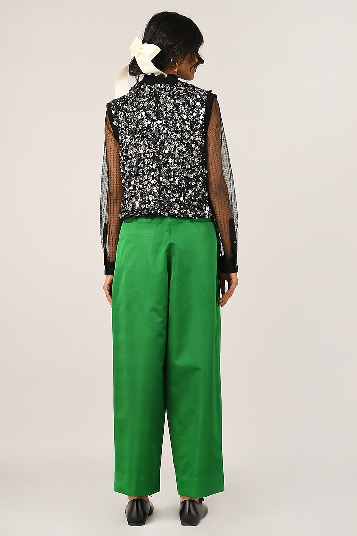 Black Poly Chiffon Embroidered Gilet by Payal Pratap at Pernia's Pop Up Shop
