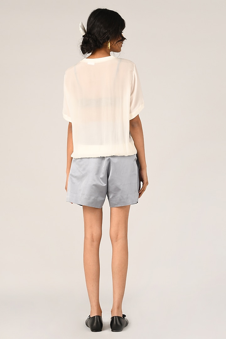 White Viscose Georgette Floral Embroidered T-Shirt by Payal Pratap at Pernia's Pop Up Shop