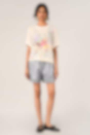 Grey Duchess Satin Pleated Shorts by Payal Pratap at Pernia's Pop Up Shop