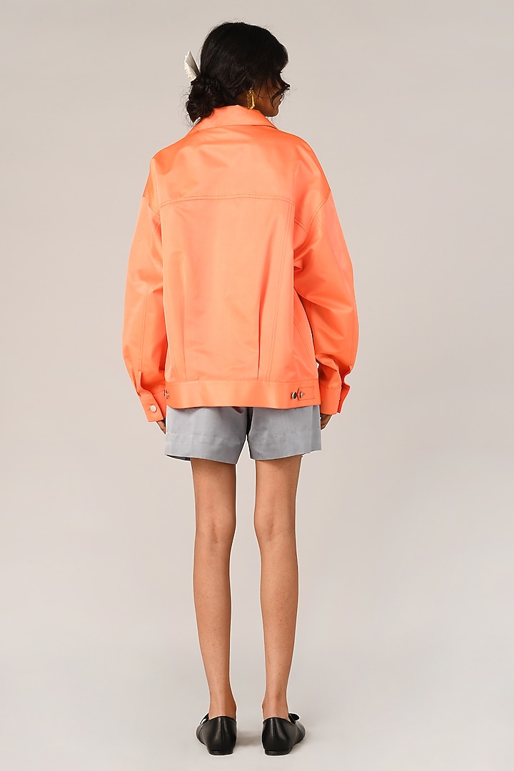 Peach Duchess Satin Oversized Jacket by Payal Pratap at Pernia's Pop Up Shop