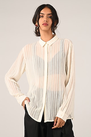 Ivory Viscose Georgette Shirt by Payal Pratap