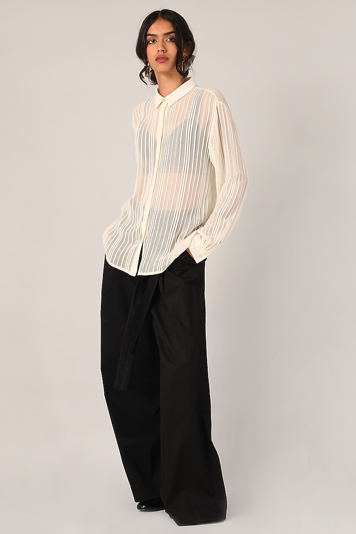 Ivory Viscose Georgette Shirt by Payal Pratap at Pernia's Pop Up Shop