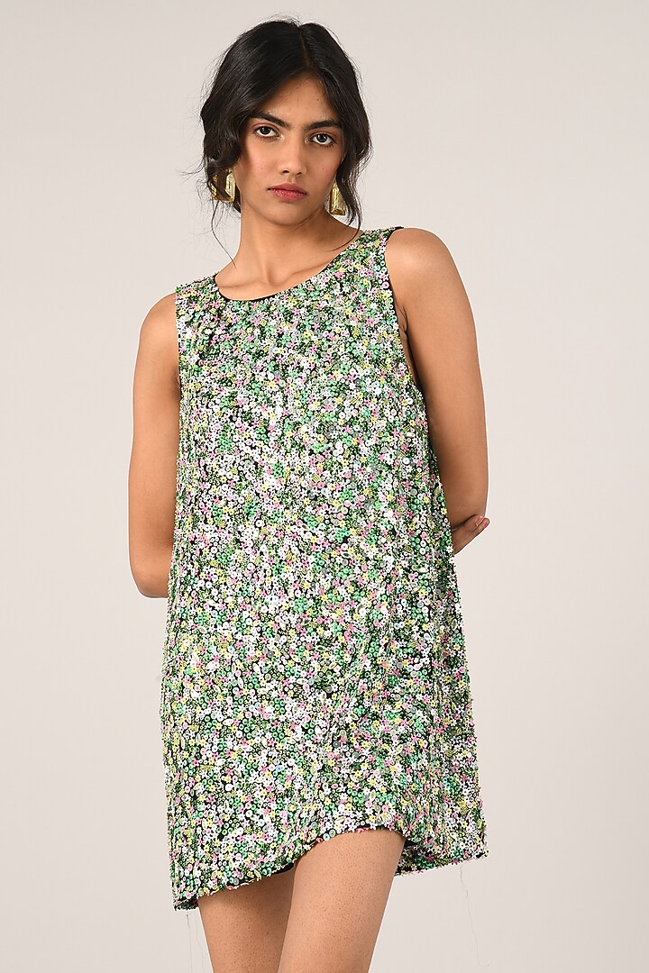 Green & Multi-Coloured Sequin Mini Party Wear Dress by Payal Pratap at Pernia's Pop Up Shop