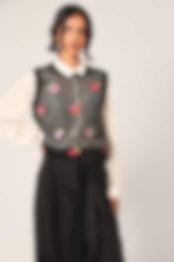 Black Poly Check & Net Cardigan Top by Payal Pratap at Pernia's Pop Up Shop
