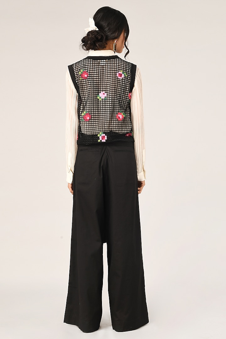Black Poly Check & Net Cardigan Top by Payal Pratap at Pernia's Pop Up Shop