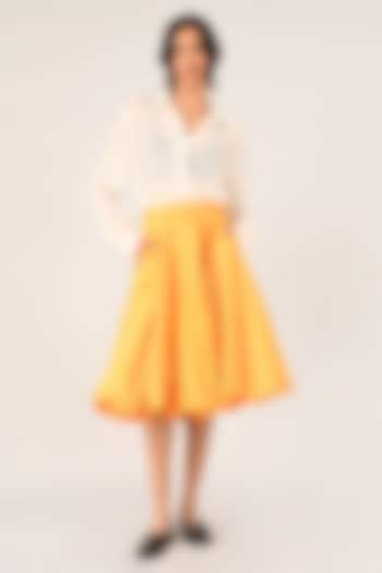 Peach Duchess Satin Flounce Skirt by Payal Pratap at Pernia's Pop Up Shop