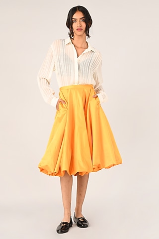Peach Duchess Satin Flounce Skirt by Payal Pratap