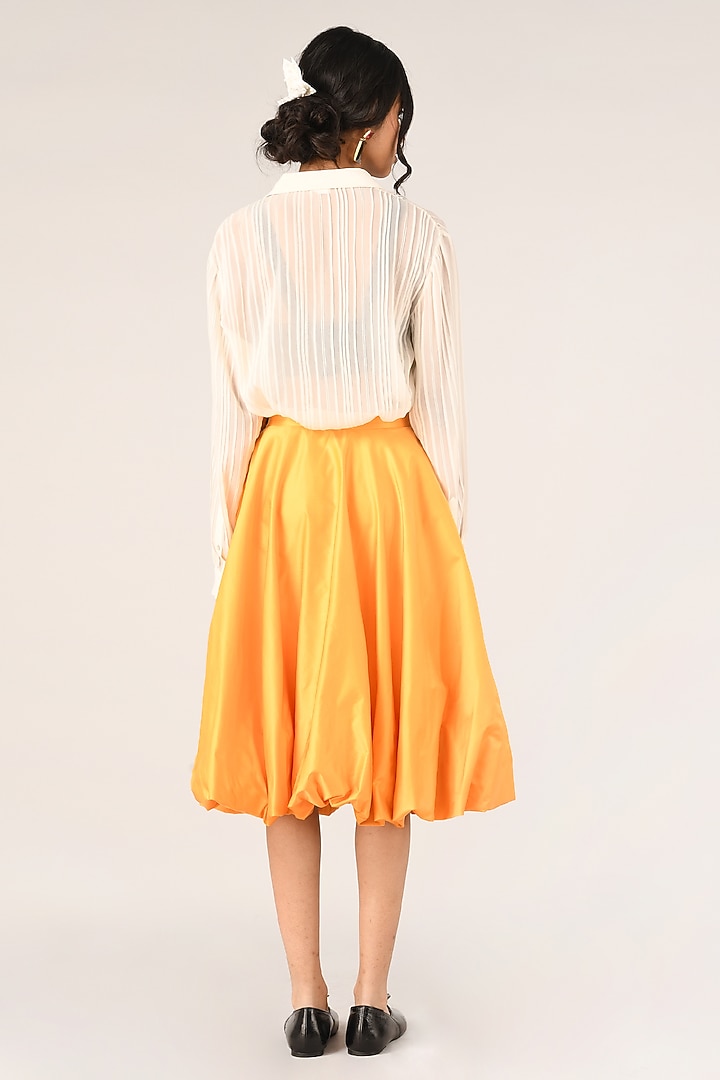 Peach Duchess Satin Flounce Skirt by Payal Pratap at Pernia's Pop Up Shop
