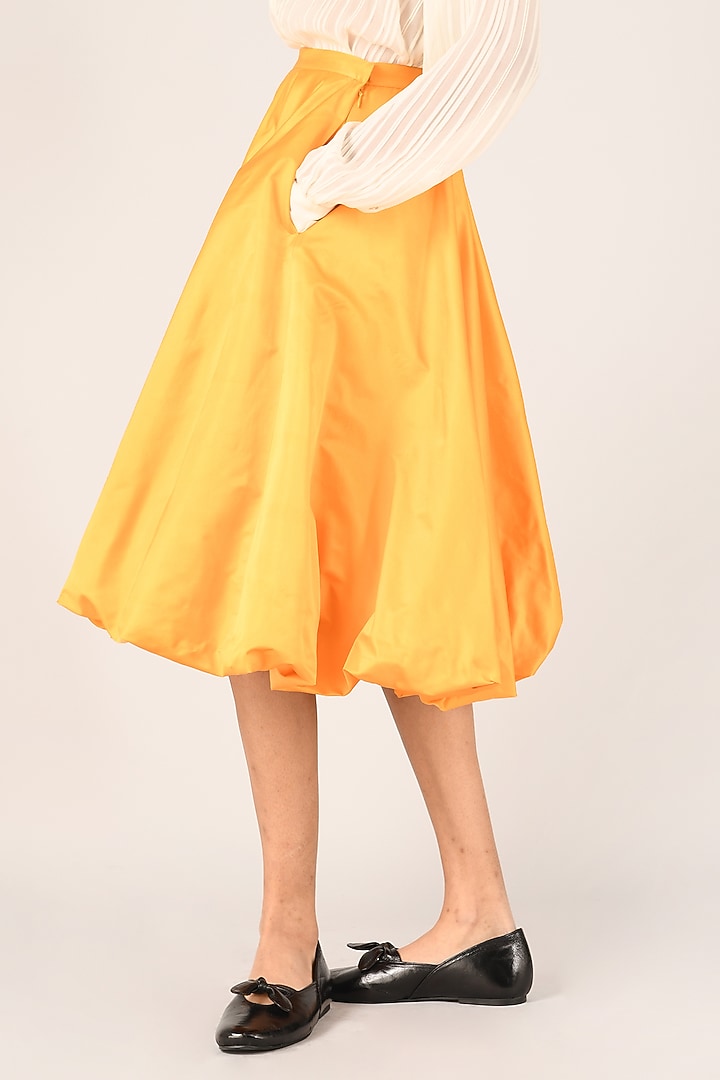 Peach Duchess Satin Flounce Skirt by Payal Pratap at Pernia's Pop Up Shop