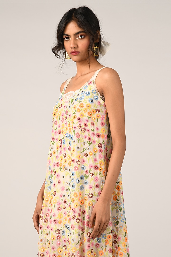 Ivory Cotton Silk Floral Slip Cocktail Dress by Payal Pratap at Pernia's Pop Up Shop