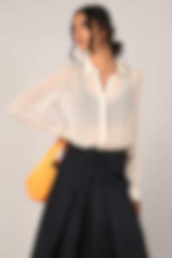White Heavy Georgette Yoke Embroidered Shirt by Payal Pratap at Pernia's Pop Up Shop