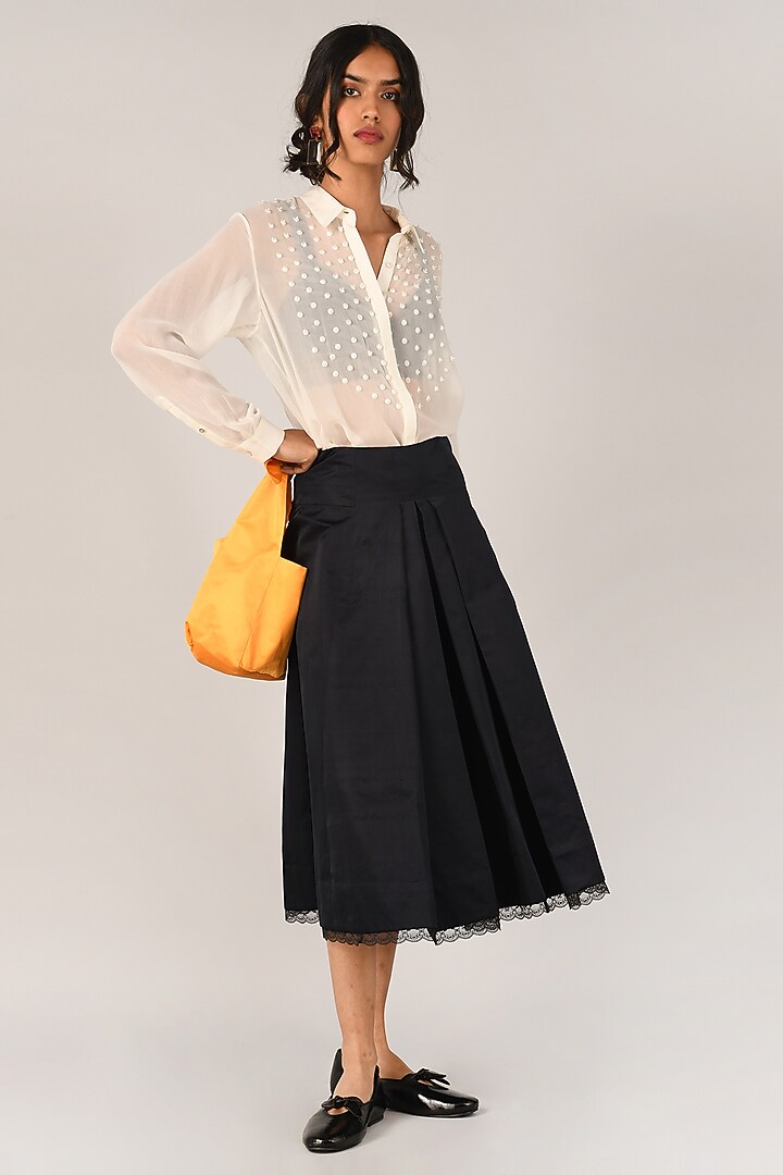 White Heavy Georgette Yoke Embroidered Shirt by Payal Pratap at Pernia's Pop Up Shop