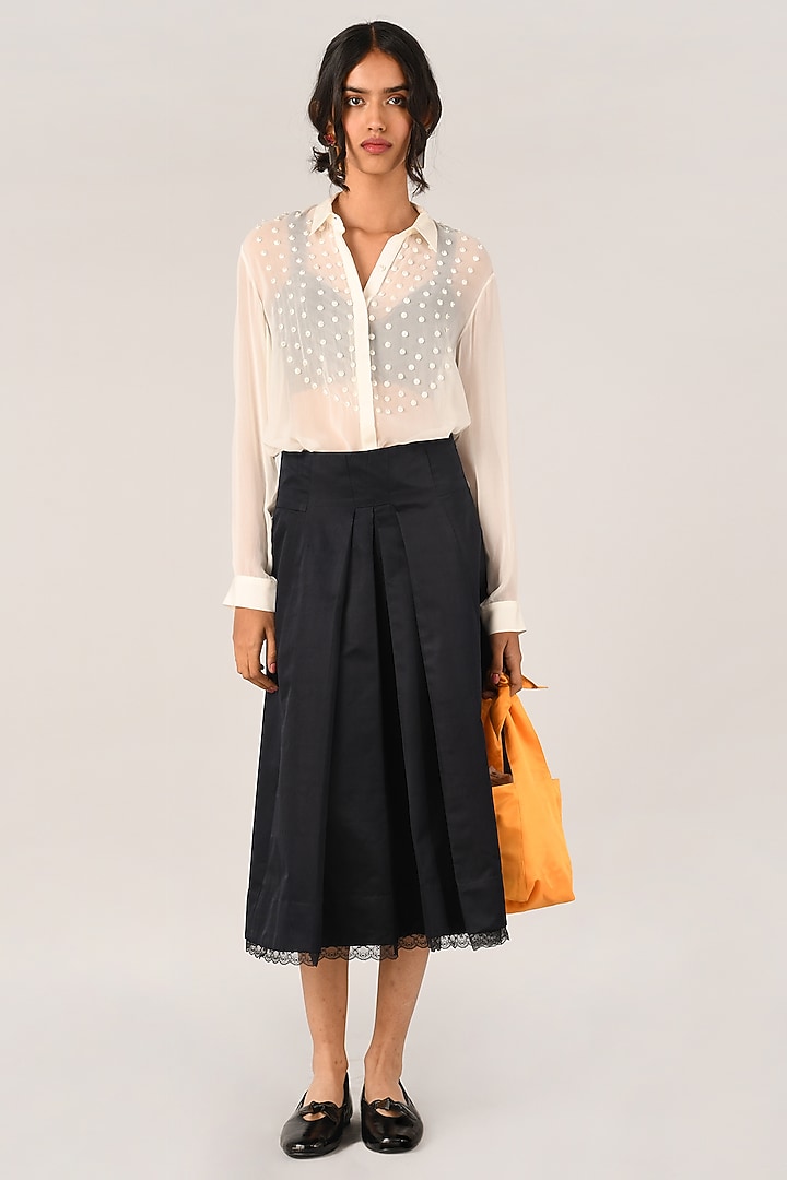 Black Duchess Satin Pleated Skirt by Payal Pratap at Pernia's Pop Up Shop