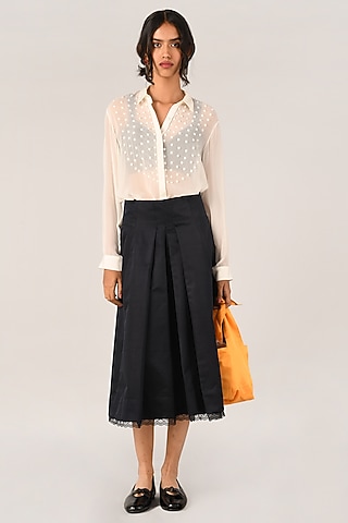 Black Duchess Satin Pleated Skirt by Payal Pratap