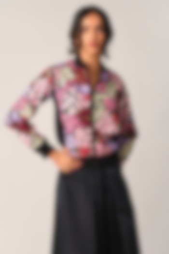 Multi-Colored Organza Floral Zipper Jacket by Payal Pratap at Pernia's Pop Up Shop